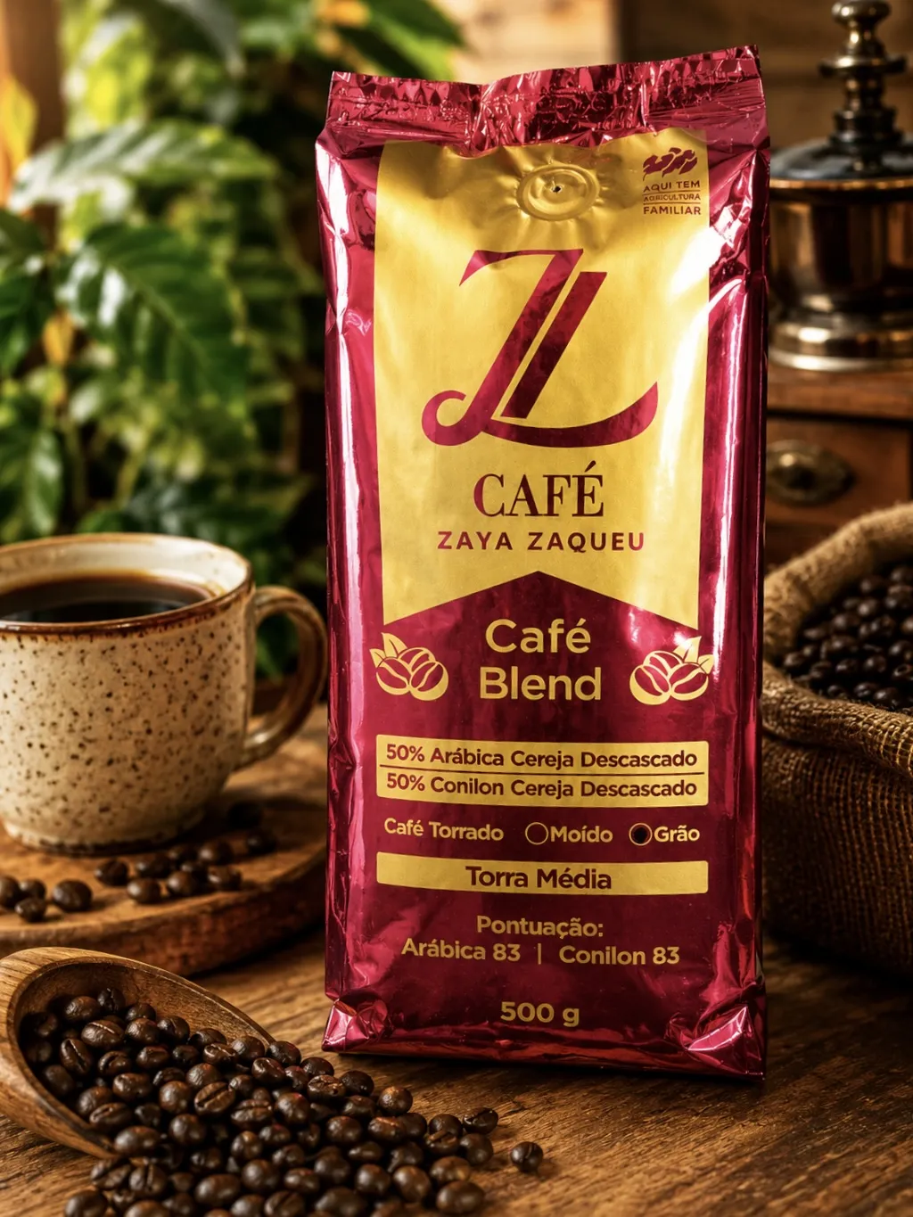 Café Blend Especial em Grãos  50% Arábica 50% Conilon - Torra Média Escura 500g